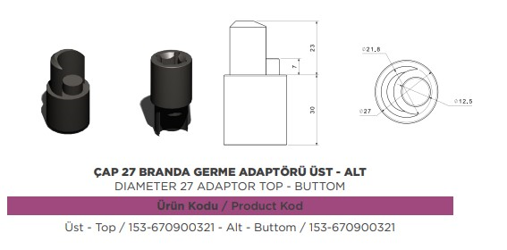 BRANDA GRDIRME ADAPTOR ALT-UST YARIM AY 27 MM